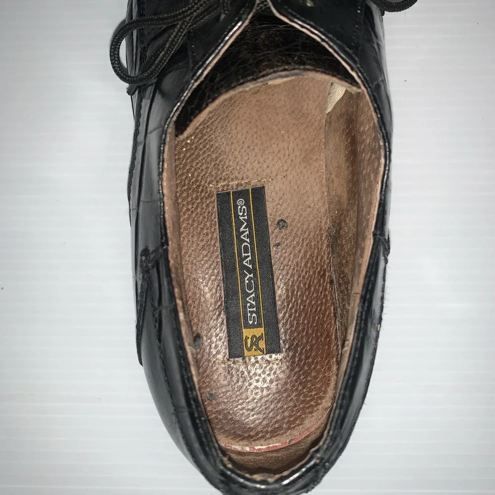 Stacy Adams Genuine‎ Snake Oxford dress shoes 10M square toe lace-up Black
